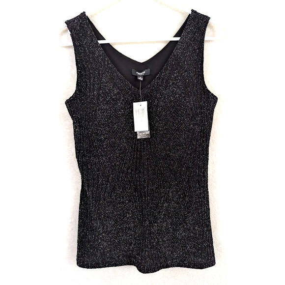 New Premise Studio sz S knit Sweater Tank Top black & shiny silver lined 0279 - Picture 1 of 6